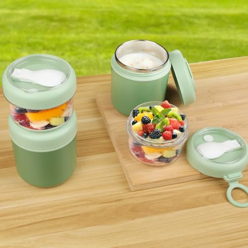 Tazza per cereali, yogurt, da 530 ml + 330 ml, con coperchio cucchiaio, piccolo, contenitore per il pane, per la colazione, per il pranzo, per lo yogurt, per la colazione, per lo yogurt, insalata rice
