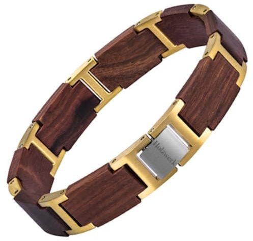 Holzwerk RIEDSEE Natur Holz Armband für Damen und Herren Holzarmband Herrenarmband Damenarmband Braun Gold Einstellbar inkl. Armbandkürzer und Aufbewahrungsbox