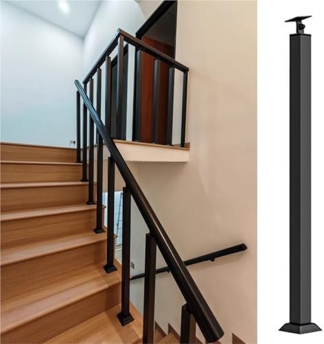 Ringhiera per scale in metallo nero con corrimano in legno, altezza personalizzata, 30160 cm, kit per ringhiera per balcone e portico, facile da montare, con viti incluse, uso interno/esterno