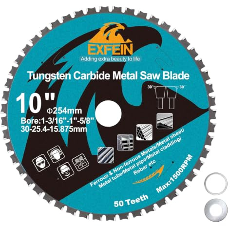 254mm 50T Metal Circular Cutting Disc - EXFEIN Tungsten Carbide Tipped Cutting Discs Bore 30mm for Steel Nickel Titanium Ferrous Metals Steel Pipe