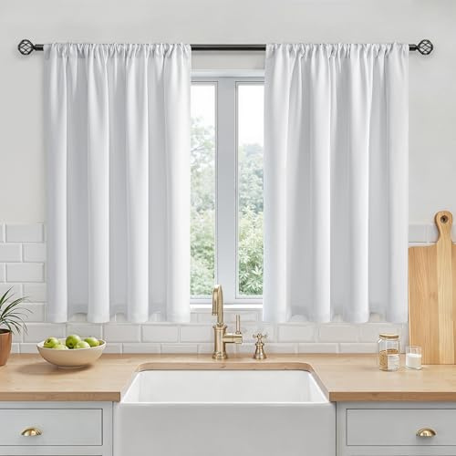 MRTREES Tende Oscuranti Impermeabile Corte a Vetro per Interni Finestre Piccole Cucina Camera da Letto Soggiorno Salotto Tende Termiche isolanti Tenda Corta con Passanti, 120x60cm, Bianche, 2 Pezzi