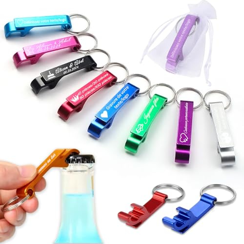 10-100 Décapsuleur Personnalisé et Personnalisable Coloré avec Porte-Clés - Cadeau Invité Mariage avec Gravure Logo/Text - Idéal pour Bar, Maison, Anniversaire et Fête (10)
