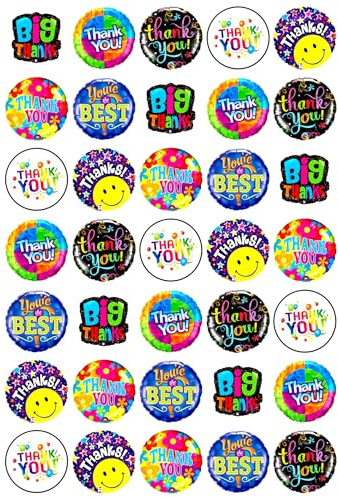 Thank You Mix - Edible Cupcake Toppers - Wafer or Icing - Thanks Appreciation Themed Celebration Cake Decorations for Cupcakes, Cookies, Brownies, Muffins & More!