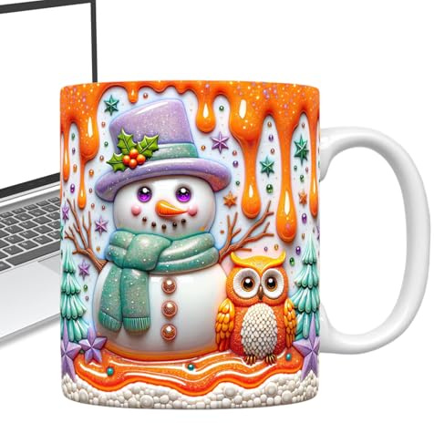 Genérico Tazas De Café Navideñas - Tazas De Cerámica 3D Navideñas,Diseño 3D De Muñeco De Nieve 350ml Con Asa Para Bebidas Fiestas Cumpleaños Cocina