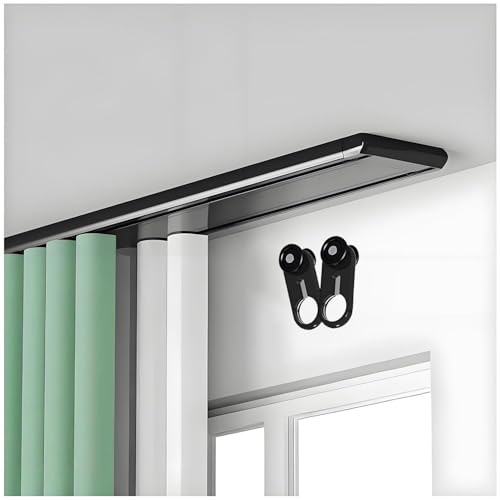 Schwerlast Vorhangschiene, 2-läufig Gardinenschiene Aus Aluminium, 1 2 3 4 5 6 m Gardinenstange Deckenhalterung, Leises Gleiten, Strapazierfähig, Für Krankenhaus, Büro(Schwarz,2m)