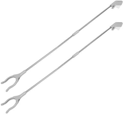 HAMPPLIES Lot De 2 Ramasseurs À Déchets Pliables En Acier Pinces À Déchets Pinces Pliantes Compact Gris