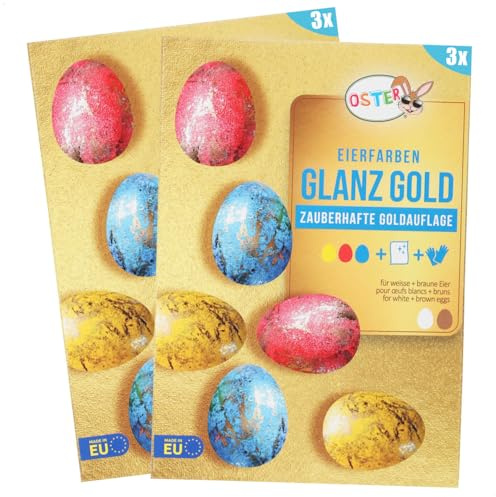 com four® set med 6 flytande äggfärger med guldfolie, intensiva färger för ljusa och mörka ägg, enkel kall färgning (6 stycken - Guldglans)