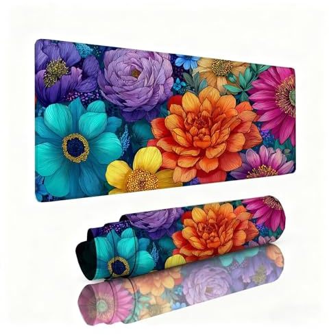 Alfombrilla Ratón Peonía Alfombrilla Escritorio 800x400x3mm Crisantemo Mouse Pad con Base de Goma Antideslizante, Mejora la Precisión y la Velocidad, Sujeción Estable en Superficies, Regalos 0B-679