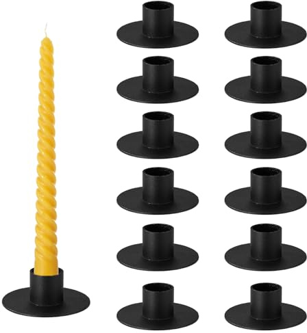 12stk Eisen Mini Taper Kerzenhalter für 1/2 Inch Kerzen, Klein Metall Taper Kerzenleuchter für Chime Spell Kirche Altar Ritual Hochzeit Tischdekoration Heim Dekor & Geschenk (Schwarz)