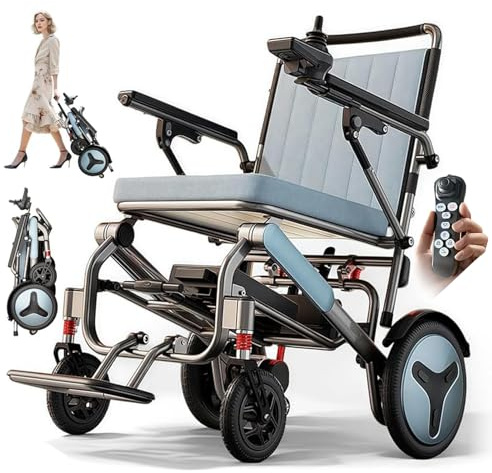 Elektrorollstuhl faltbar, ultraleicht 14,9 kg – 400 W Motor, 25–50 km (12/20/30Ah), bis 150 kg, Joystick Fernbedienung, Stoßdämpfung, pannensichere Reifen, für Senioren Reise (12Ah)