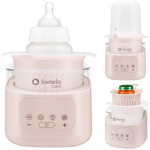 LIONELO Thermup 4.0 Flaskvärmare & Sterilisator 6-i-1 | 400 W Babyflaskvärmare med Uttagbar Behållare | Snabb Uppvärmning, Upptining & Varmhållning | 25–100°C | Pekskärm, Nattlampa, Auto-Off | Beige