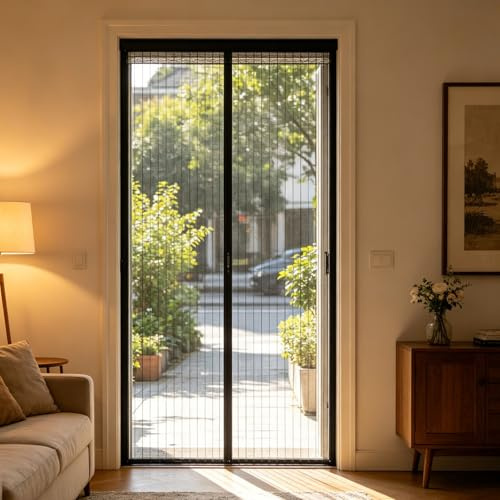 Zanzariera Magnetica Porta 179 x 225 cm Protezione Dalle Zanzare, Easy to Install, Autoadesiva Traspirante Zanzariera Porta Finestra per Finestra Balcone Soggiorno, Nero