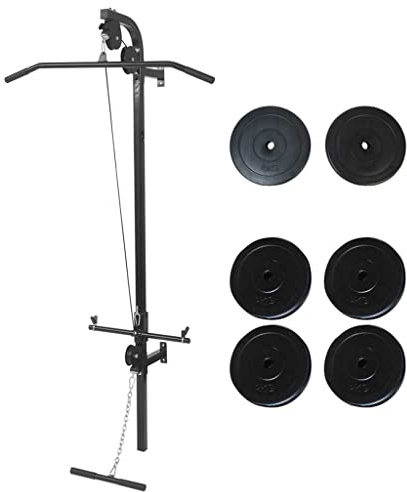 Mangloder - Estación de musculación para montaje en pared con discos de 40 kg, incluye barra de poleas, tracción de cable, discos de pesas y accesorios de montaje para estudio en casa, desarrollo