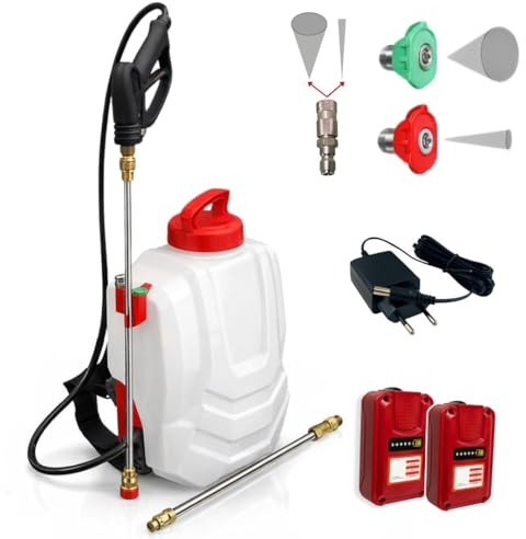FORUM EQUIPEMENT - Elektrische Unkrautspritze Dorsal Sprayer 16L - Rückenspritze für lange Reichweite bis 9m - Akku Drucksprüher, 40 cm Edelstahllanze, 3L/min Durchfluss - 2 Batterien