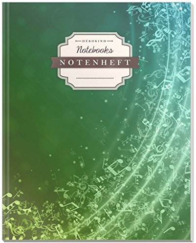 DÉKOKIND Notenheft | DIN A4, 64 Seiten, 12 Notensysteme pro Seite, Inhaltsverzeichnis, Vintage Softcover | Dickes Notenbuch | Motiv: Grüner Schweif
