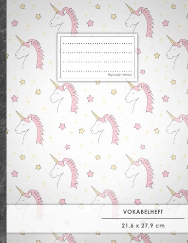 VOKABELHEFT DIN A4 • 50+ Seiten, Softcover, Register, Zweispaltig, Erfolgs-Tacker, Unicorn Girls • Original #GoodMemos Schulheft • Fremdsprachen leicht lernen, Lineatur 53
