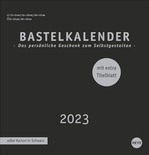 Bastelkalender 2023 Premium schwarz mittel. Blanko-Kalender zum Basteln mit extra Titelblatt für eine persönliche Gestaltung. Foto- und Bastelkalender 2023.