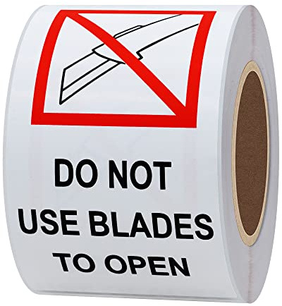Hybsk 2x4 Inch Red and Black Do Not Use Blades to Open Warning Labels Stickers Total 200 Labels Per Roll
