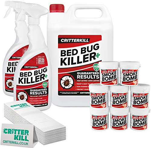 CritterKill Professional Bed Bug Killer Set - For Repeat Treatment of Infestation - Bedbug Sprays + Smoke Bombs + Insect Traps (Medium)