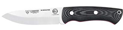 Cudeman Nuevo Cuchillo 206-M BS9 BUSHCRAFTER hoja de acero Böhler N-690Co de 11 cm y empuñadura de micarta negra con separador rojo de 11,5 cm para caza,supervivencia y bushcraft + Portabotellas