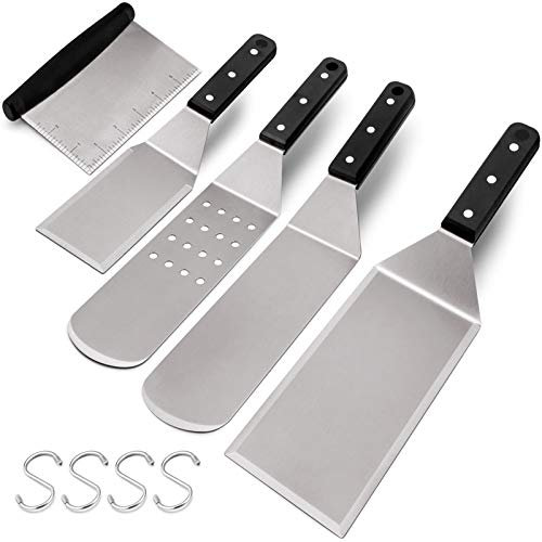 HaSteeL 5-Piece Stainless Steel Griddle Spatula Scraper Set for BBQ Cooking