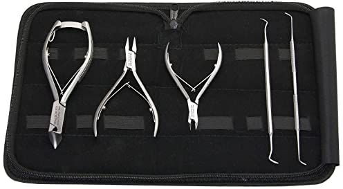 Nagelzangen Set für normale und eingewachsene Fußnägel und Fingernägel Fußpflegeinstrumente Set 6-Teilig im Etui mit Nagelzange Eckenzange Hautzange Eckenheber Kopfschneider