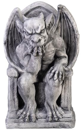 gartendekoparadies.de Gargoyle auf Thron, Steinfigur, H. 47 cm, 35 kg, Grau, frostsicher aus Steinguss für Außenbereich