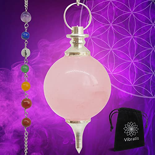 Pendule Divinatoire en QUARTZ ROSE - Pendule de Radiesthésie Universel avec Chaîne 7 Chakras [𝐒𝐚𝐭𝐢𝐬𝐟𝐚𝐢𝐭 𝐨𝐮 𝐑𝐞𝐦𝐛𝐨𝐮𝐫𝐬𝐞 𝐚 𝐕𝐈𝐄] (QUARTZ ROSE b)