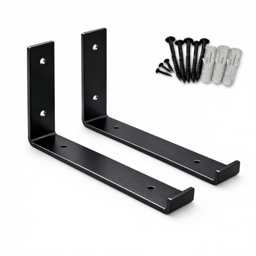 MKGT Set of 2 Heavy Duty Steel Shelf Brackets for Scaffold Board Shelving, 225mm Wall Mounted Rustic Industrial Supports, Black