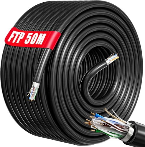 50m Netzwerkkabel Verlegekabel, Lan Kabel 50 meter Außen Ethernet Kabel Hochgeschwindigkeits Abschirmung Installationskabel Datenkabel |Outdoor Indoor Wetterfest, 23AWG, Anti-Jamming, LSZH Halogenfrei