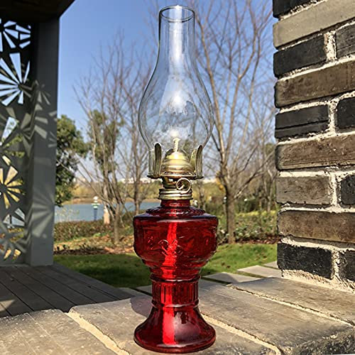 32Cm Kerosinglasplatte, Klassische Glasöllampe, Retro Dekoration Hochzeit Lampe Urlaub Dekoration Öllampe, Große Kapazität, Einstellbare Flammengröße,Rot