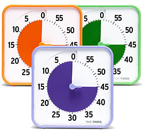 TIME TIMER Medium Klassenzimmer-Set – Visueller 60-Minuten-Timer für Kinder mit Trocken Abwischbaren Aktivitätskarten für Kinderklassenzimmer, Lernzentren und Lehrer-Tischuhr, Sekundär (3er-Pack)
