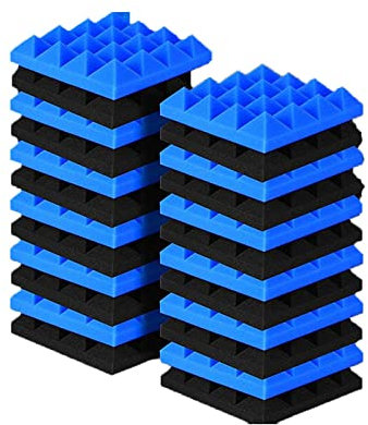 30x30x5cm Akustikschaumstoff Platten, 10 Stück Schaumpyramide Platten, Akustikschaumstoff Schall, Dämmung, feuerfest Raum für Büros, Fernsehzimmer(Schwarz/Blau)