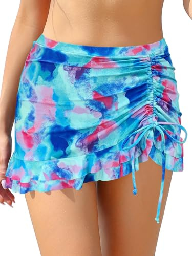 SHEKINI Donna Gonna da Nuoto Elegante Slim Gonna da Bagno Ruched Sportivo Costumi da Bagno Donna Costruito nel Bikini Pantaloni Gonna Corta Vestito da Spiaggia（XL，Tie Dye）