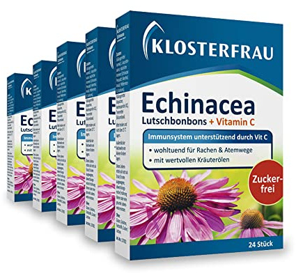 Klosterfrau Echinacea Lutschbonbons | 5 x 24 Stück | Immunsystem unterstützend durch Vitamin C