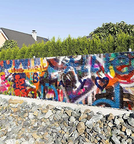 MyMaxxi Zaunbanner Sichtschutz - Bunte kreative Graffiti Wand - Abdeckung für Terrasse Zaun - Windschutz Sonnenschutz Blickdicht - Zaunverkleidung wetterfest -