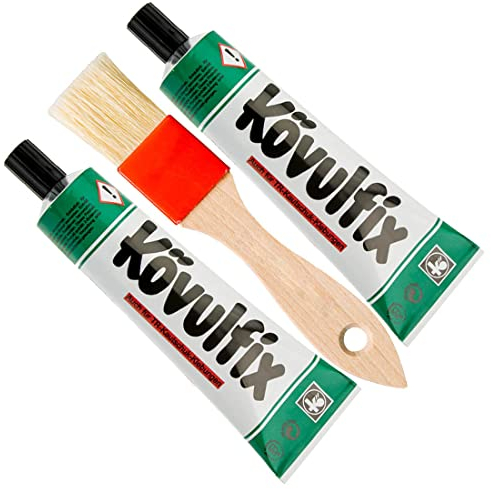 Langlauf Schuhbedarf Schuhkleber + Lederkleber Kövulfix Rekord | wasserfeste elastische Verklebung | 2 x 90g + Auftragspinsel Set | Absatzkleber | Sohlen Kleber | Leder Kleber | Sohlenkleber