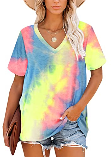 MOLERANI T Shirts for Women Tops Short Sleeve V Neck Tee Tops Rabow M