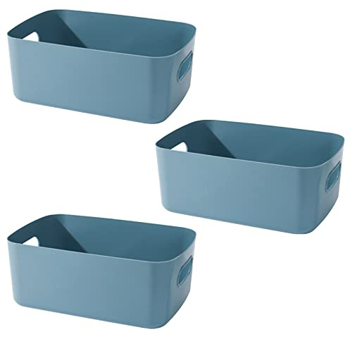 Yngffb 3 Pezzi Cestino Portaoggetti, Box Organizer Grande, Cestini da Studio con Manico, Per organizzare scatole impilabili con maniglie (blu)