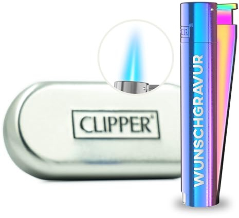 Geschenkfreude Clipper Feuerzeug mit Gravur/Clipper aus Metall/Gasfeuerzeug | wetterbeständige Flamme/, wiederaufladbar, Metall Box Clipper, personalisierte Männer Geschenke