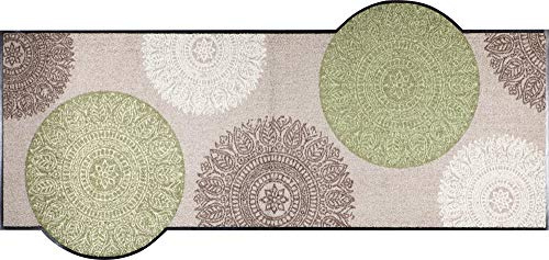 Erwin Müller Fußmatte, Schmutzfangmatte, Sauberlaufmatte Mandala-Motiv beige/grün Größe 95x190 cm - langlebig, pflegeleicht, rutschfest, für Fußbodenheizung geeignet
