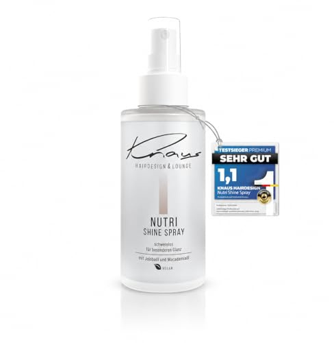 Knaus NUTRI Shine Spray 100ml - Glanzspray für trockenes und kräftiges Haar mit kaltgepresstem Jojobaöl und Macadamiaöl, sprühbares Haaröl für schwerelose Geschmeidigkeit, vegan