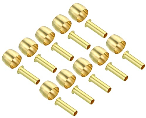 Patikil 6mm Tube OD Brass Compression Sleeves and Ferrules, 20 Pack Brass Compression Insert Fitting Assortment Kit for Air, Water, Gas Pipe