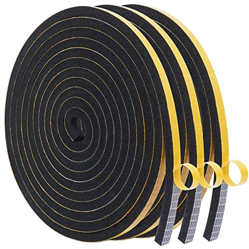 WochiTV Foam Tape Weather Stripping 6mm(W) x 6mm(T), Insulation Soundproofing Strips Tape Gasket Seal for Doors and Window Jamb, Sliding Door Frame, Total 9m (3 Strips, 3M Long Each)