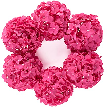 DuHouse 8.7 Silk Hydrangea Flower Heads with Stems Fake Hydrangeas Flowers for DIY Wedding Centerpiece Home Decor,Pack of 6(Fuchsia)