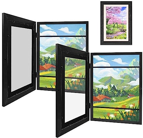RoserRose 2 Stück Bilderrahmen Kinderzeichnungen,Kunstfotorahmen für Kinder,Rahmen für Kinderzeichnungen,A4 aufklappbar kunstfoto rahmen für kinderzeichnungen,befüllbar bilderrahmen zum öffnen (Black)