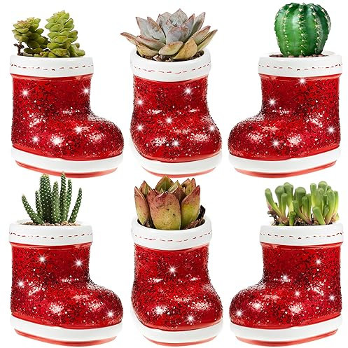 Sliner Lot de 6 pots de fleurs de Noël en céramique pour plantes grasses, cactus et plantes non incluses