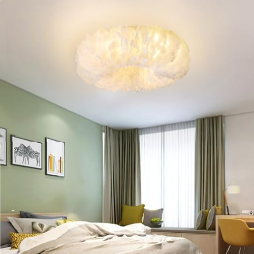 LED Deckenleuchte Dimmbar Modern Deckenlampe Weiße Feder Pendelleuchte Für Die Decke Creme-Stil Schlafzimmer Wohnzimmer Lampe Energiespar Licht Moderner Minimalistischer Stil E27 ( Größe : A63cm )