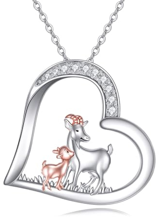 VONALA Collier chèvre pour femme en argent sterling 925 avec pendentif en forme de cœur et de chèvre - Cadeau pour femmes, adolescentes et filles, 21.4*22.5MM, Argent sterling, Zircone cubique