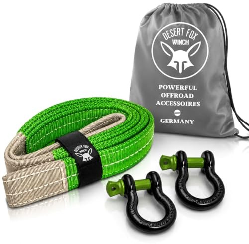 Desert Fox Winch Berge Set mit 2 x 5/8 Zoll Schäkel u. 3m 14t Baumgurt Abschleppseil Abschlepp Gurt Baum Fällarbeiten entspricht EN 1492-1